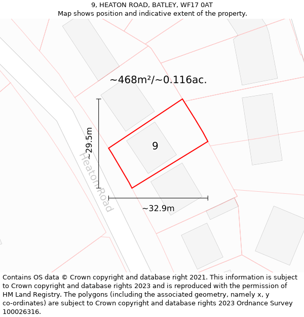 9, HEATON ROAD, BATLEY, WF17 0AT: Plot and title map