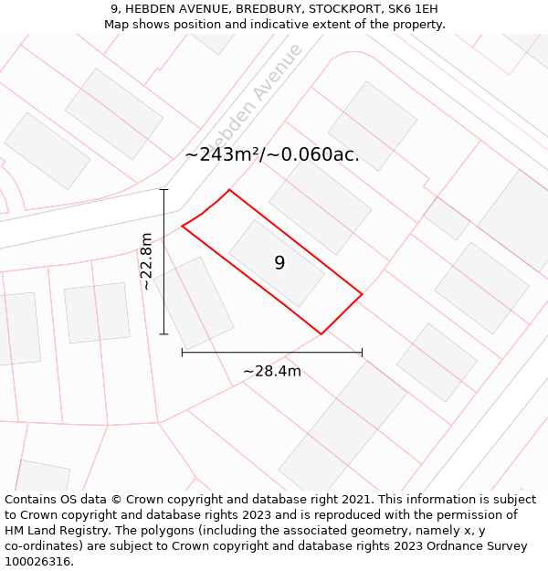 9, HEBDEN AVENUE, BREDBURY, STOCKPORT, SK6 1EH: Plot and title map