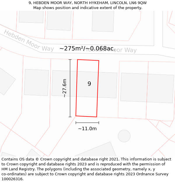 9, HEBDEN MOOR WAY, NORTH HYKEHAM, LINCOLN, LN6 9QW: Plot and title map