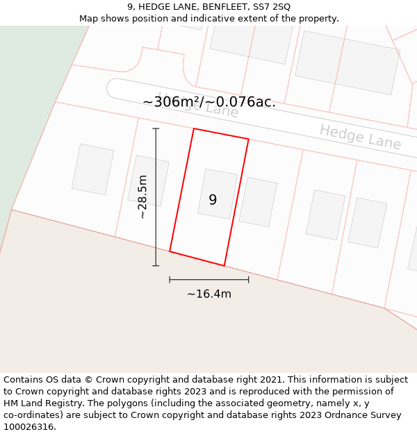 9, HEDGE LANE, BENFLEET, SS7 2SQ: Plot and title map