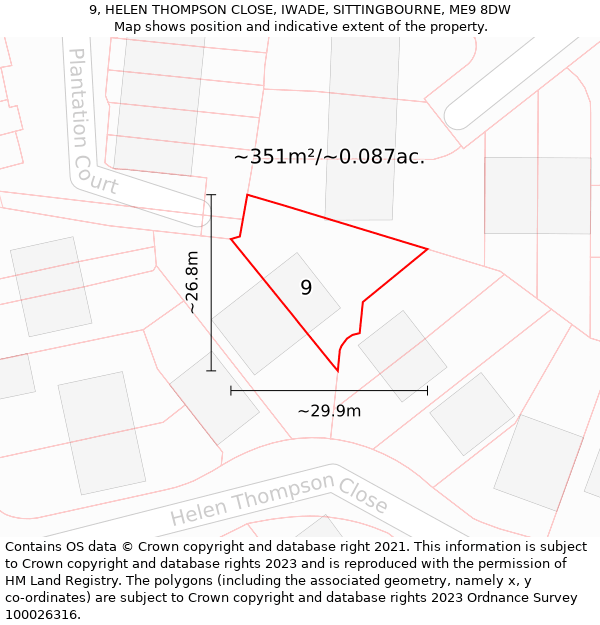 9, HELEN THOMPSON CLOSE, IWADE, SITTINGBOURNE, ME9 8DW: Plot and title map