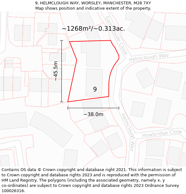 9, HELMCLOUGH WAY, WORSLEY, MANCHESTER, M28 7XY: Plot and title map