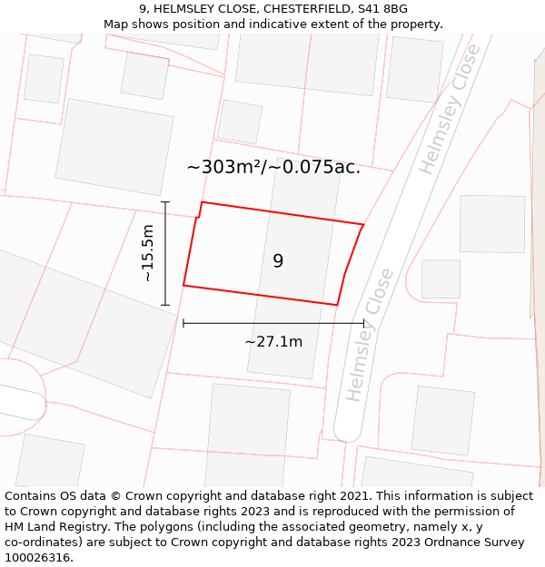 9, HELMSLEY CLOSE, CHESTERFIELD, S41 8BG: Plot and title map