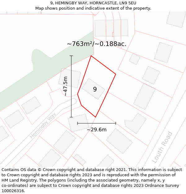 9, HEMINGBY WAY, HORNCASTLE, LN9 5EU: Plot and title map