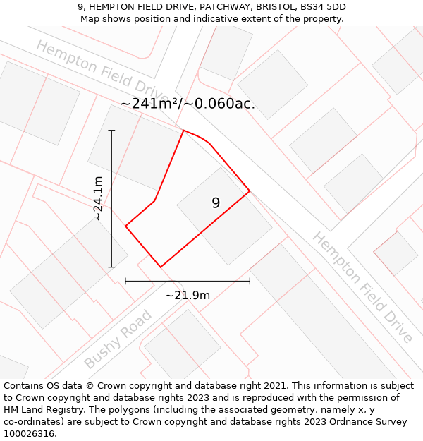 9, HEMPTON FIELD DRIVE, PATCHWAY, BRISTOL, BS34 5DD: Plot and title map