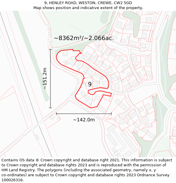 9, HENLEY ROAD, WESTON, CREWE, CW2 5GD: Plot and title map