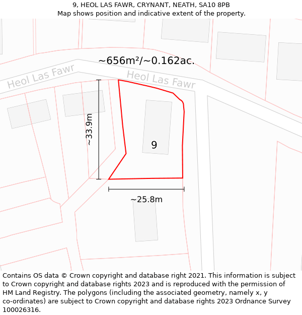 9, HEOL LAS FAWR, CRYNANT, NEATH, SA10 8PB: Plot and title map