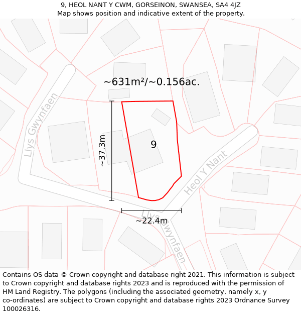 9, HEOL NANT Y CWM, GORSEINON, SWANSEA, SA4 4JZ: Plot and title map