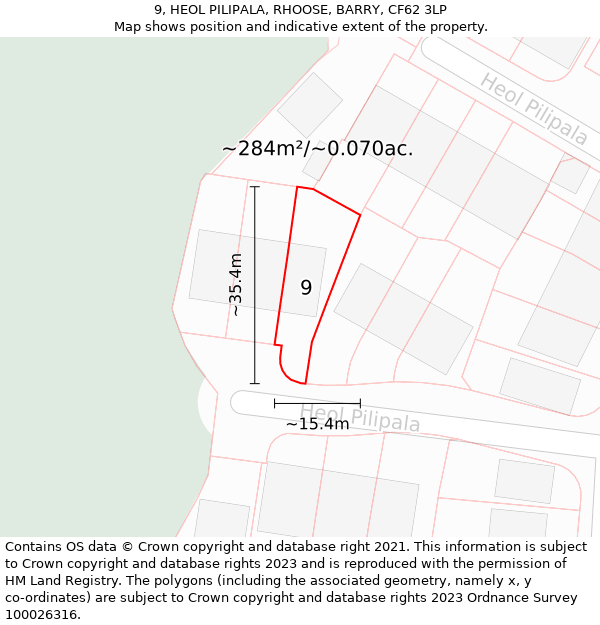 9, HEOL PILIPALA, RHOOSE, BARRY, CF62 3LP: Plot and title map