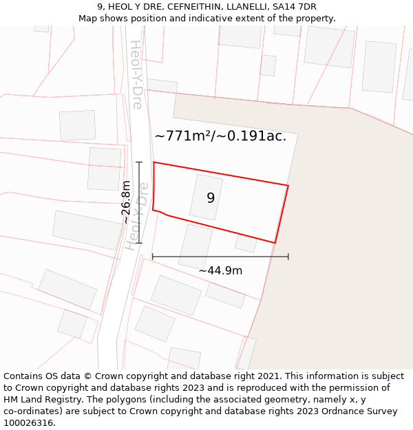 9, HEOL Y DRE, CEFNEITHIN, LLANELLI, SA14 7DR: Plot and title map