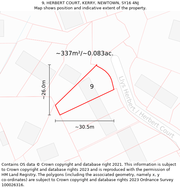 9, HERBERT COURT, KERRY, NEWTOWN, SY16 4NJ: Plot and title map