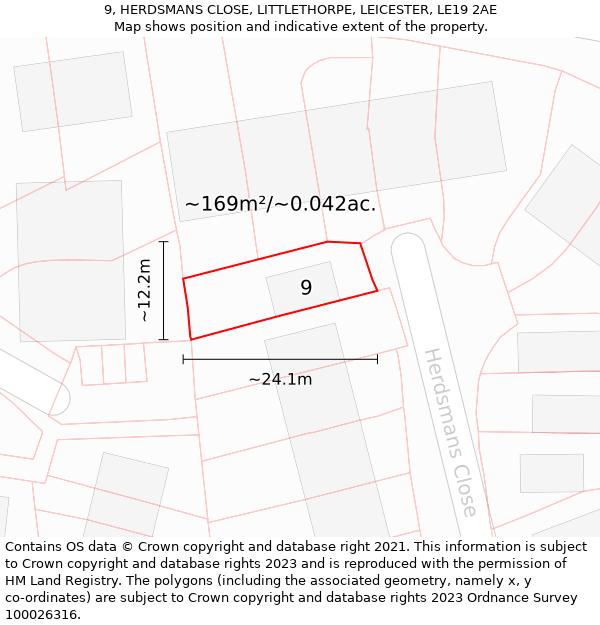 9, HERDSMANS CLOSE, LITTLETHORPE, LEICESTER, LE19 2AE: Plot and title map