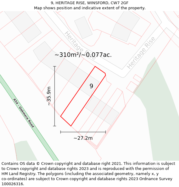 9, HERITAGE RISE, WINSFORD, CW7 2GF: Plot and title map