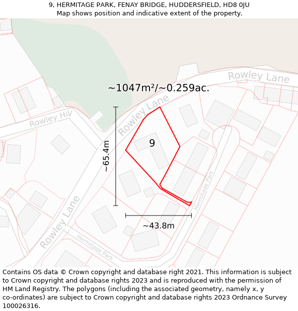 9, HERMITAGE PARK, FENAY BRIDGE, HUDDERSFIELD, HD8 0JU: Plot and title map