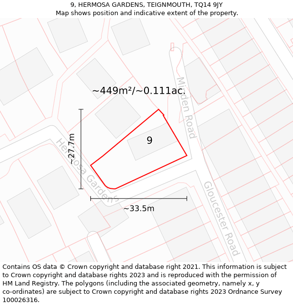 9, HERMOSA GARDENS, TEIGNMOUTH, TQ14 9JY: Plot and title map