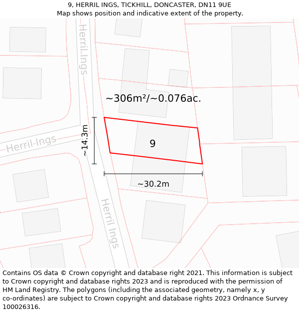 9, HERRIL INGS, TICKHILL, DONCASTER, DN11 9UE: Plot and title map