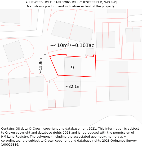 9, HEWERS HOLT, BARLBOROUGH, CHESTERFIELD, S43 4WJ: Plot and title map