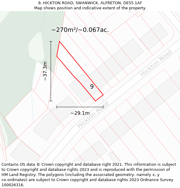 9, HICKTON ROAD, SWANWICK, ALFRETON, DE55 1AF: Plot and title map