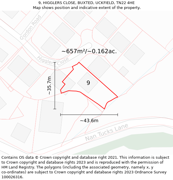 9, HIGGLERS CLOSE, BUXTED, UCKFIELD, TN22 4HE: Plot and title map