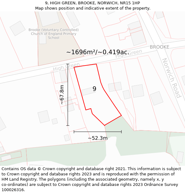 9, HIGH GREEN, BROOKE, NORWICH, NR15 1HP: Plot and title map