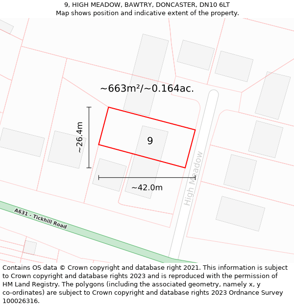 9, HIGH MEADOW, BAWTRY, DONCASTER, DN10 6LT: Plot and title map