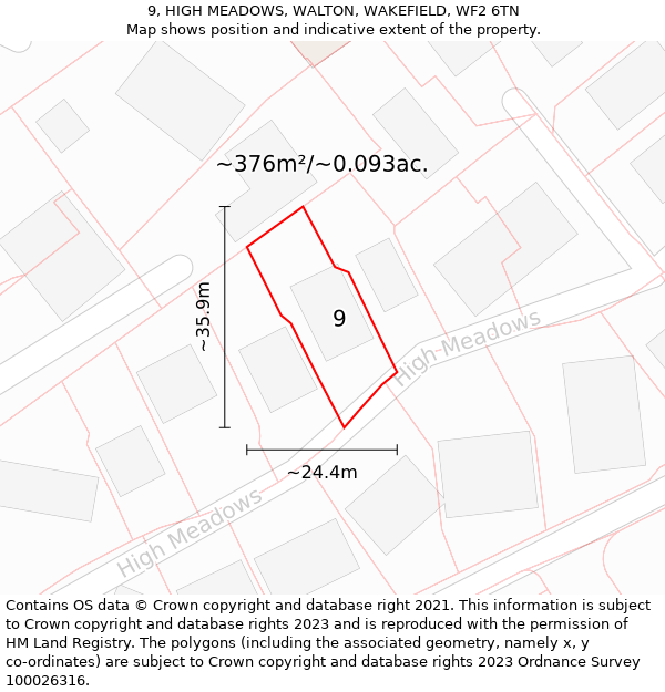 9, HIGH MEADOWS, WALTON, WAKEFIELD, WF2 6TN: Plot and title map