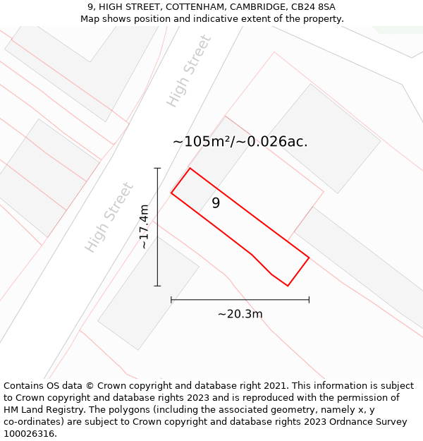 9, HIGH STREET, COTTENHAM, CAMBRIDGE, CB24 8SA: Plot and title map