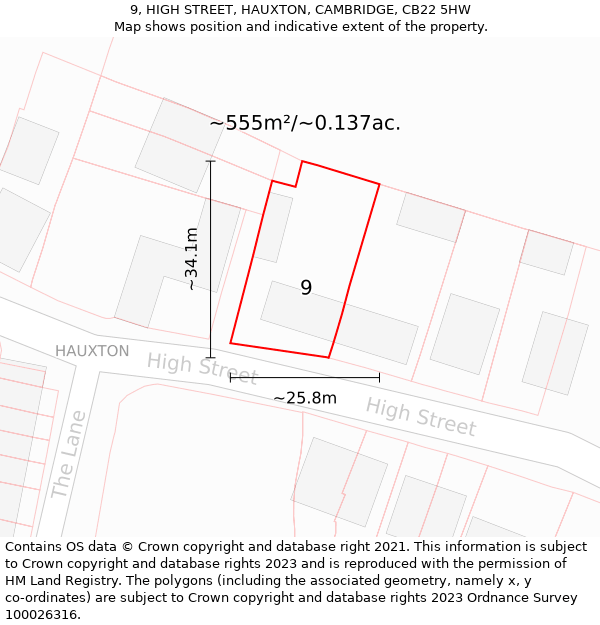 9, HIGH STREET, HAUXTON, CAMBRIDGE, CB22 5HW: Plot and title map