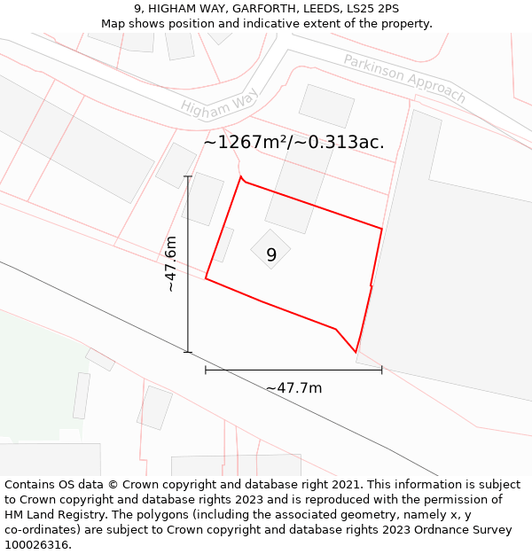 9, HIGHAM WAY, GARFORTH, LEEDS, LS25 2PS: Plot and title map