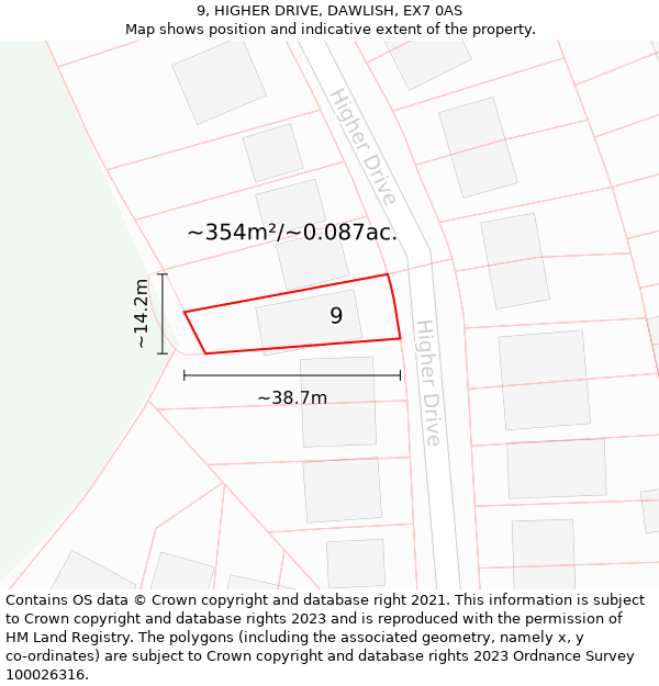 9, HIGHER DRIVE, DAWLISH, EX7 0AS: Plot and title map