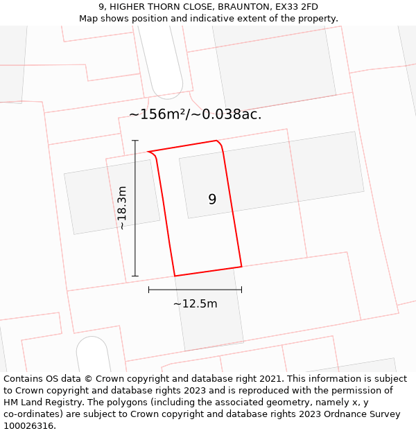 9, HIGHER THORN CLOSE, BRAUNTON, EX33 2FD: Plot and title map