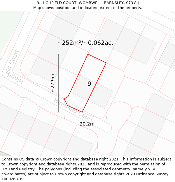 9, HIGHFIELD COURT, WOMBWELL, BARNSLEY, S73 8JJ: Plot and title map