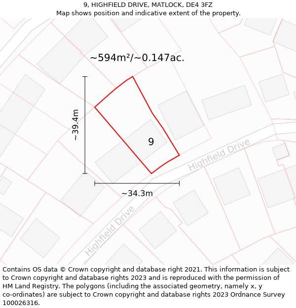 9, HIGHFIELD DRIVE, MATLOCK, DE4 3FZ: Plot and title map