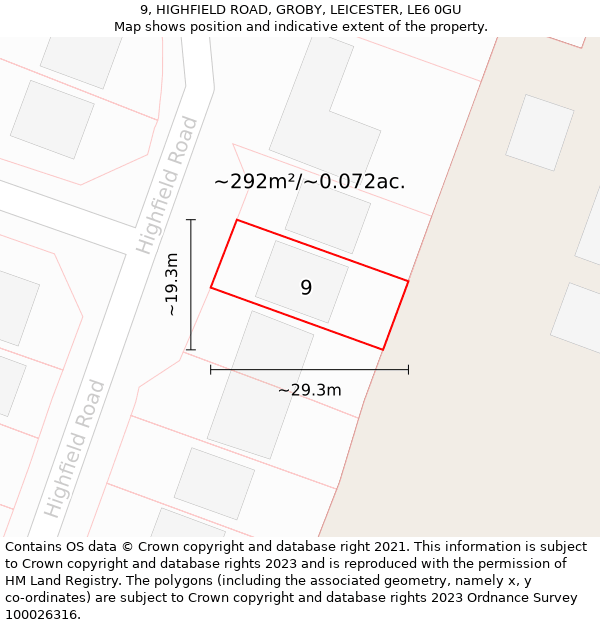 9, HIGHFIELD ROAD, GROBY, LEICESTER, LE6 0GU: Plot and title map