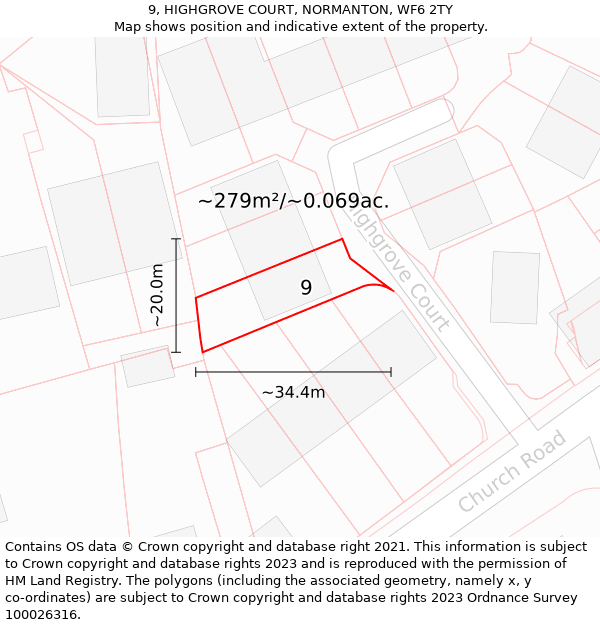 9, HIGHGROVE COURT, NORMANTON, WF6 2TY: Plot and title map