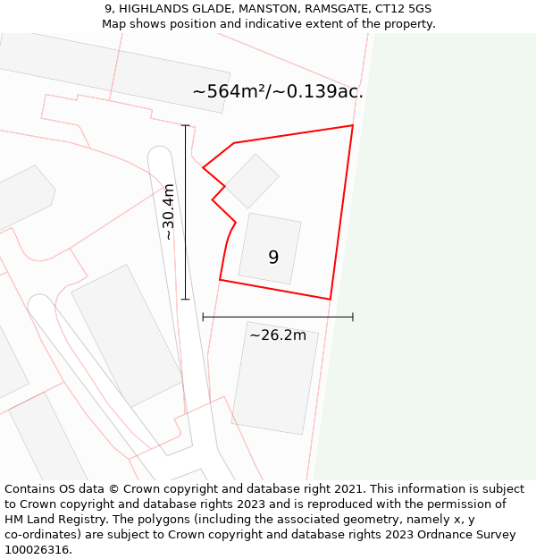 9, HIGHLANDS GLADE, MANSTON, RAMSGATE, CT12 5GS: Plot and title map