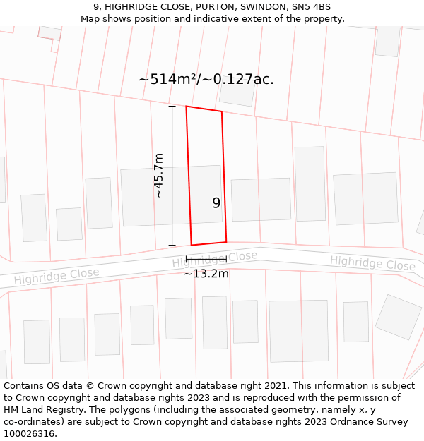 9, HIGHRIDGE CLOSE, PURTON, SWINDON, SN5 4BS: Plot and title map