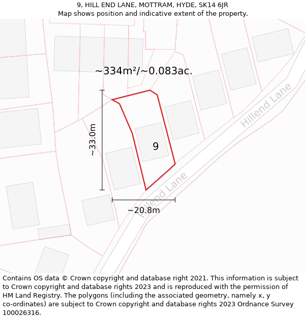 9, HILL END LANE, MOTTRAM, HYDE, SK14 6JR: Plot and title map