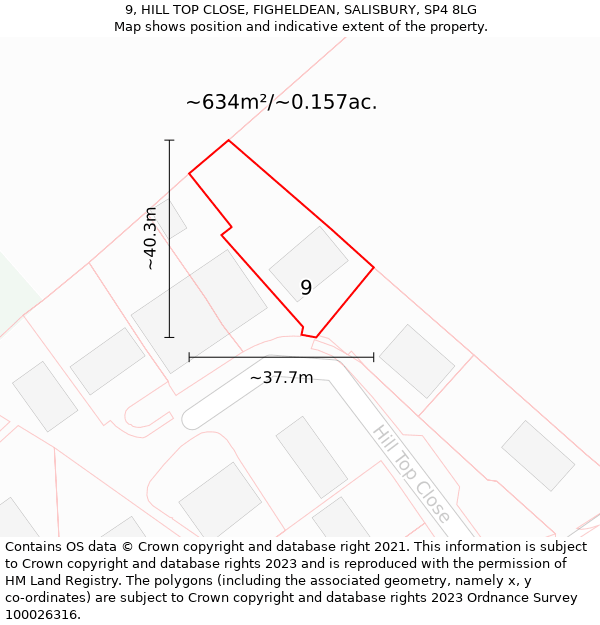 9, HILL TOP CLOSE, FIGHELDEAN, SALISBURY, SP4 8LG: Plot and title map