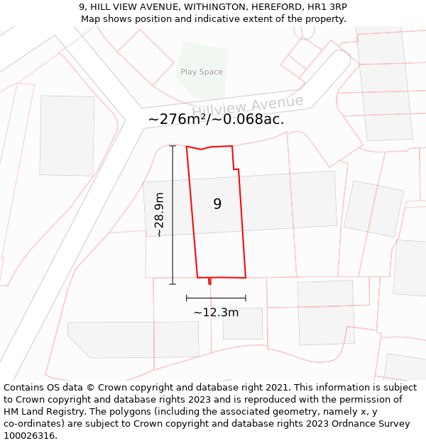 9, HILL VIEW AVENUE, WITHINGTON, HEREFORD, HR1 3RP: Plot and title map