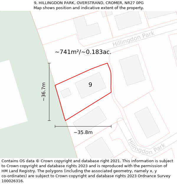 9, HILLINGDON PARK, OVERSTRAND, CROMER, NR27 0PG: Plot and title map