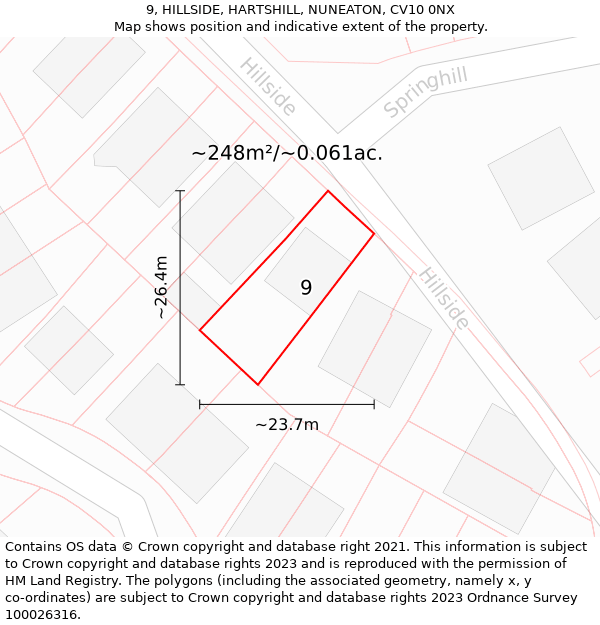 9, HILLSIDE, HARTSHILL, NUNEATON, CV10 0NX: Plot and title map