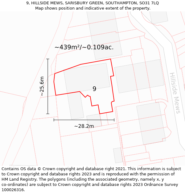 9, HILLSIDE MEWS, SARISBURY GREEN, SOUTHAMPTON, SO31 7LQ: Plot and title map