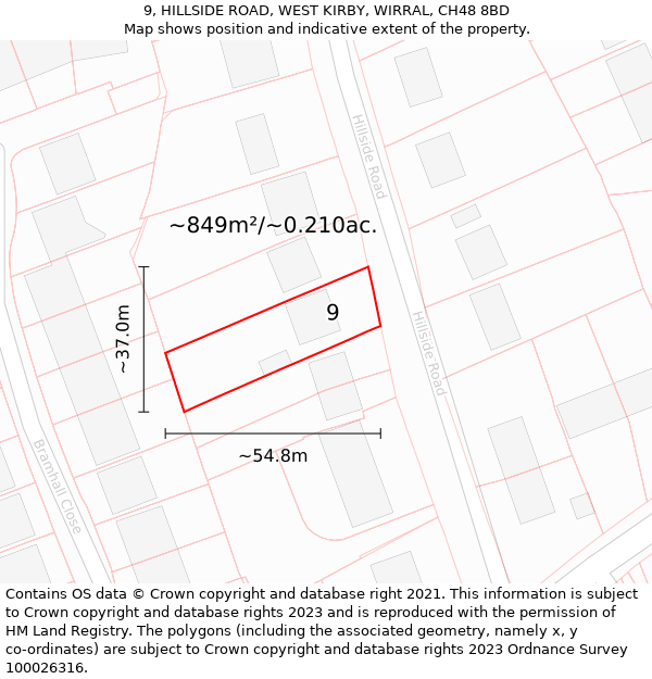 9, HILLSIDE ROAD, WEST KIRBY, WIRRAL, CH48 8BD: Plot and title map