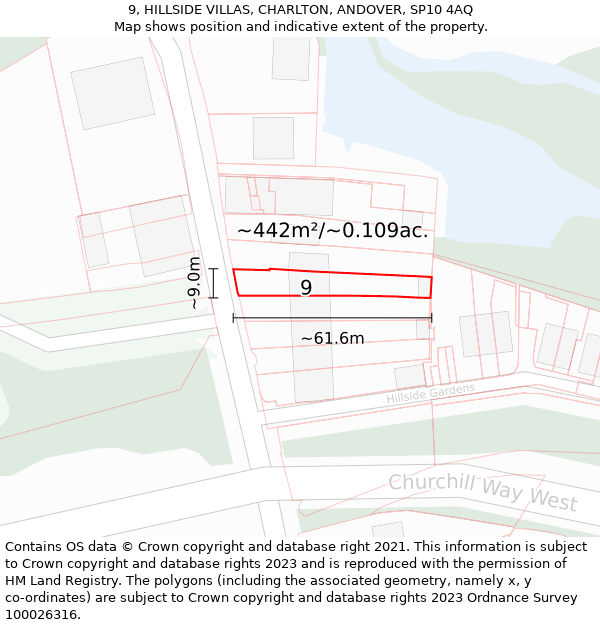 9, HILLSIDE VILLAS, CHARLTON, ANDOVER, SP10 4AQ: Plot and title map