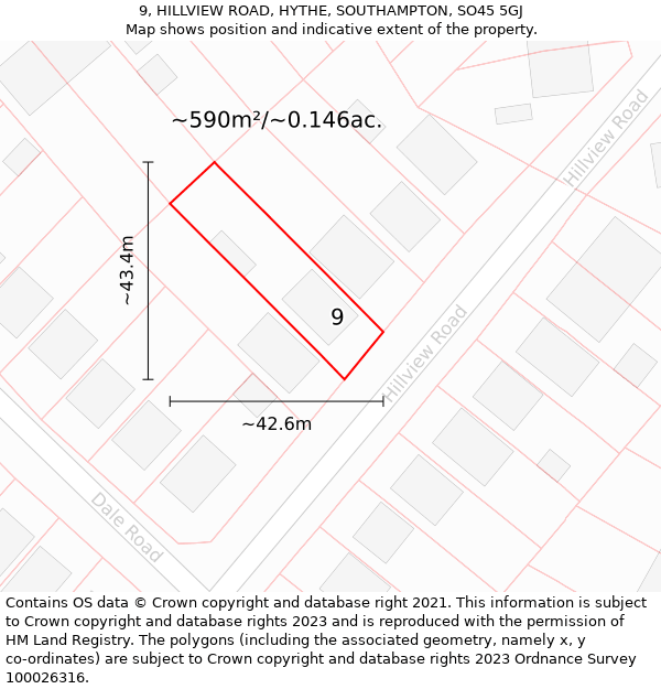 9, HILLVIEW ROAD, HYTHE, SOUTHAMPTON, SO45 5GJ: Plot and title map