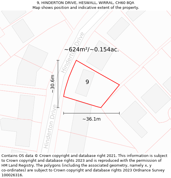 9, HINDERTON DRIVE, HESWALL, WIRRAL, CH60 8QA: Plot and title map