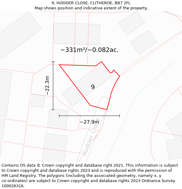 9, HODDER CLOSE, CLITHEROE, BB7 2FL: Plot and title map