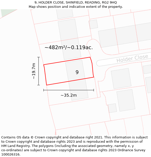 9, HOLDER CLOSE, SHINFIELD, READING, RG2 9HQ: Plot and title map