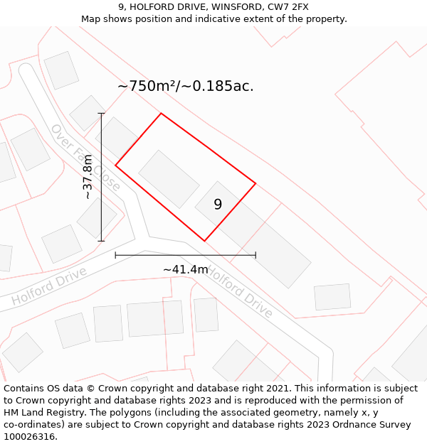 9, HOLFORD DRIVE, WINSFORD, CW7 2FX: Plot and title map